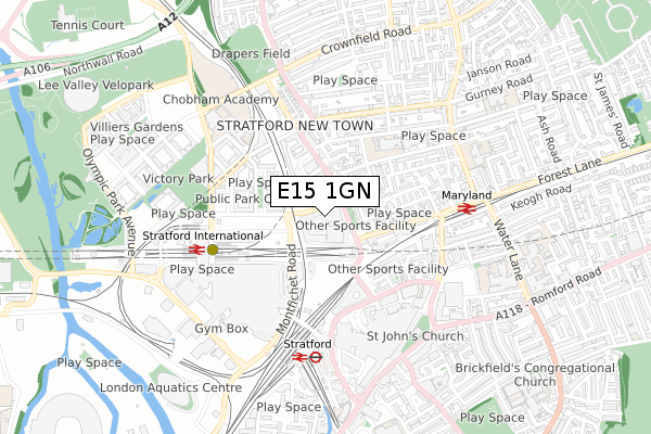 E15 1GN map - small scale - OS Open Zoomstack (Ordnance Survey)