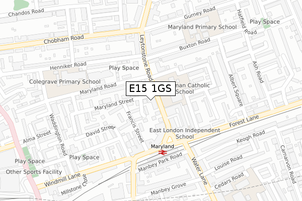 E15 1GS map - large scale - OS Open Zoomstack (Ordnance Survey)