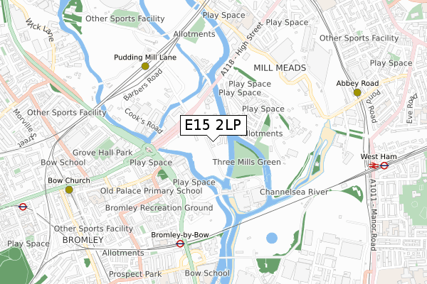 E15 2LP map - small scale - OS Open Zoomstack (Ordnance Survey)