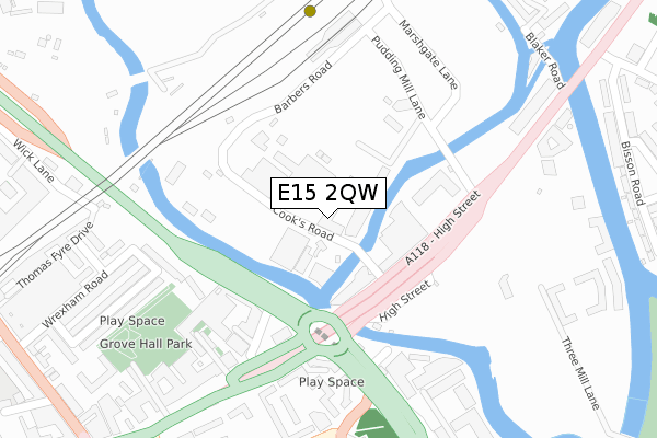 E15 2QW map - large scale - OS Open Zoomstack (Ordnance Survey)