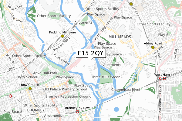 E15 2QY map - small scale - OS Open Zoomstack (Ordnance Survey)