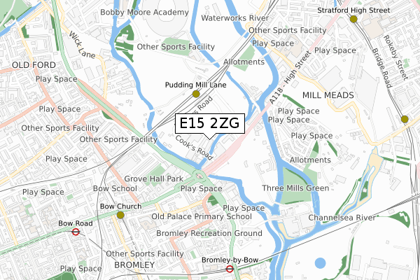 E15 2ZG map - small scale - OS Open Zoomstack (Ordnance Survey)