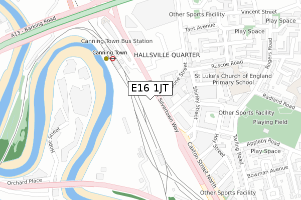 E16 1JT map - large scale - OS Open Zoomstack (Ordnance Survey)