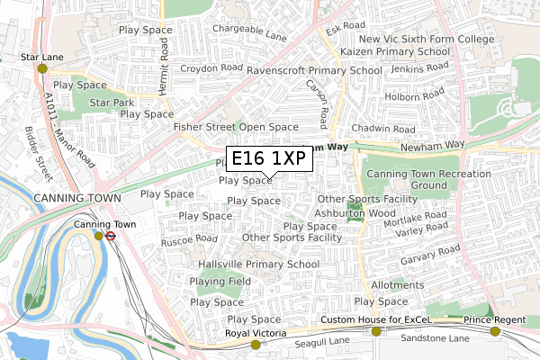 E16 1XP map - small scale - OS Open Zoomstack (Ordnance Survey)