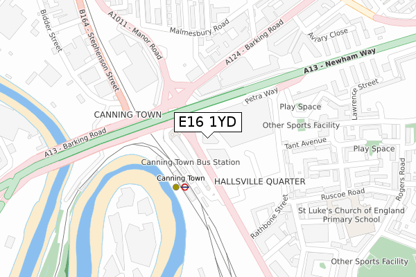 E16 1YD map - large scale - OS Open Zoomstack (Ordnance Survey)