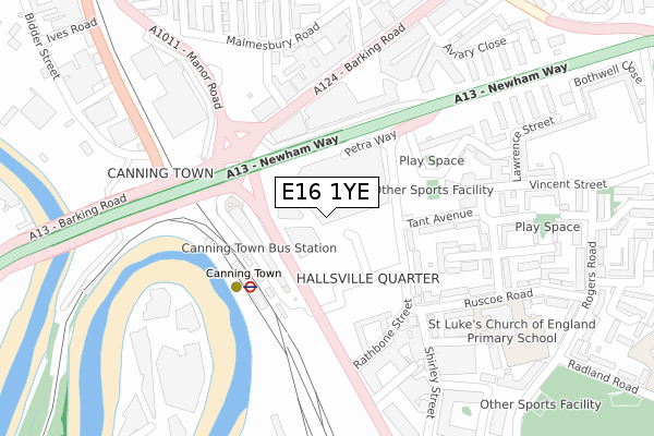 E16 1YE map - large scale - OS Open Zoomstack (Ordnance Survey)