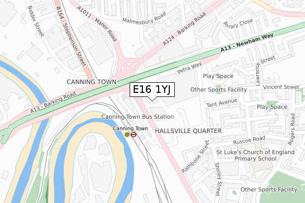 E16 1YJ map - large scale - OS Open Zoomstack (Ordnance Survey)