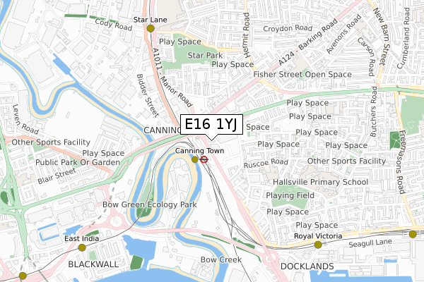 E16 1YJ map - small scale - OS Open Zoomstack (Ordnance Survey)