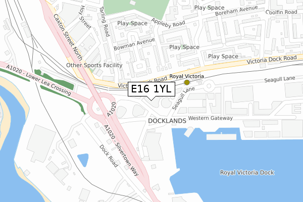 E16 1YL map - large scale - OS Open Zoomstack (Ordnance Survey)