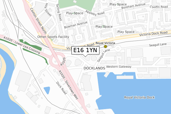 E16 1YN map - large scale - OS Open Zoomstack (Ordnance Survey)