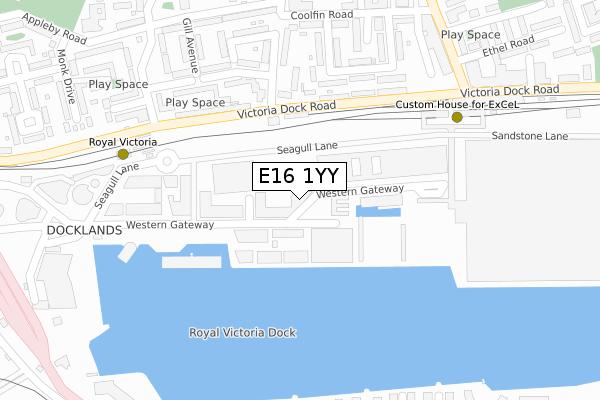 E16 1YY map - large scale - OS Open Zoomstack (Ordnance Survey)