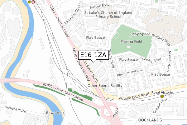 E16 1ZA map - large scale - OS Open Zoomstack (Ordnance Survey)