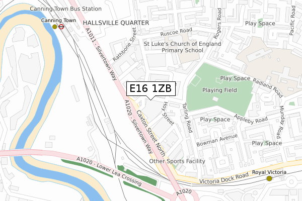 E16 1ZB map - large scale - OS Open Zoomstack (Ordnance Survey)