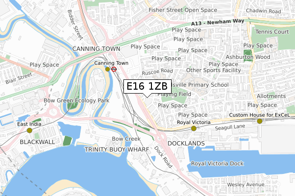 E16 1ZB map - small scale - OS Open Zoomstack (Ordnance Survey)