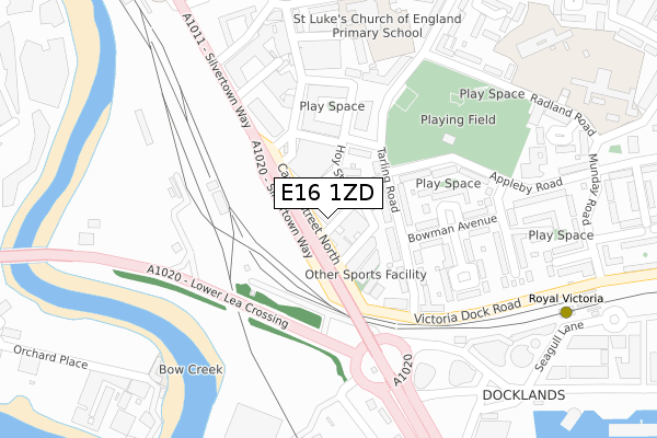 E16 1ZD map - large scale - OS Open Zoomstack (Ordnance Survey)