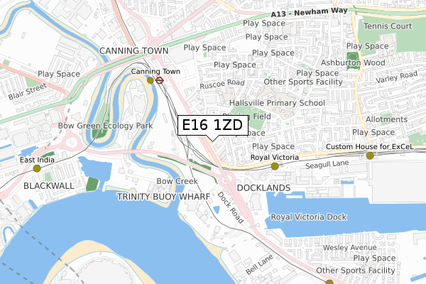 E16 1ZD map - small scale - OS Open Zoomstack (Ordnance Survey)