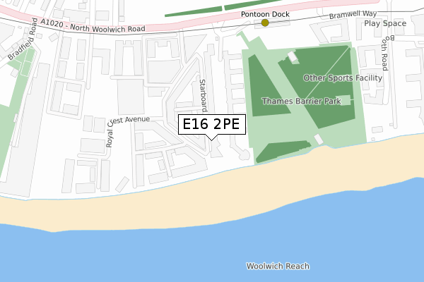 E16 2PE map - large scale - OS Open Zoomstack (Ordnance Survey)