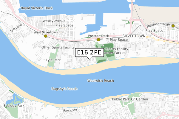 E16 2PE map - small scale - OS Open Zoomstack (Ordnance Survey)