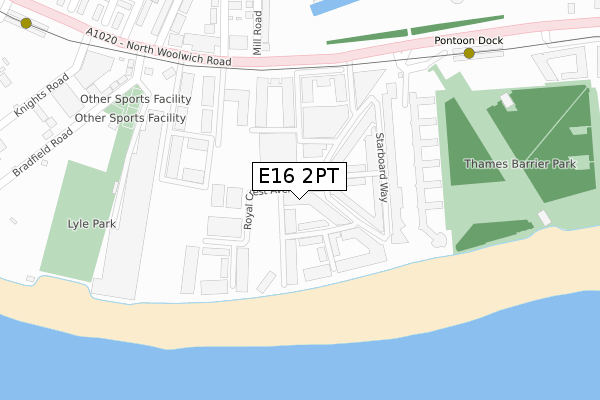 E16 2PT map - large scale - OS Open Zoomstack (Ordnance Survey)