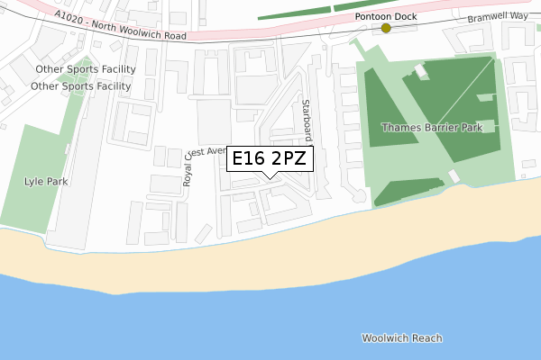 E16 2PZ map - large scale - OS Open Zoomstack (Ordnance Survey)