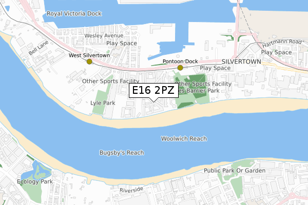 E16 2PZ map - small scale - OS Open Zoomstack (Ordnance Survey)