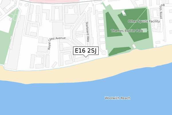 E16 2SJ map - large scale - OS Open Zoomstack (Ordnance Survey)