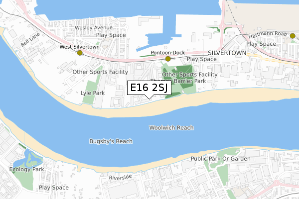 E16 2SJ map - small scale - OS Open Zoomstack (Ordnance Survey)