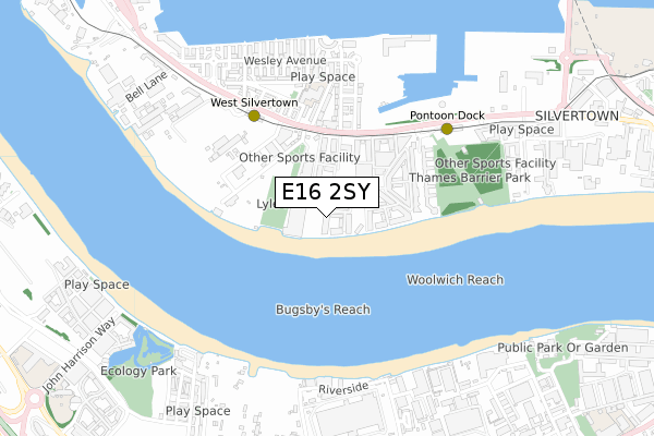 E16 2SY map - small scale - OS Open Zoomstack (Ordnance Survey)