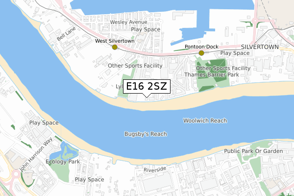 E16 2SZ map - small scale - OS Open Zoomstack (Ordnance Survey)