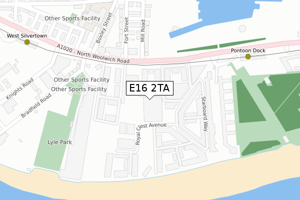 E16 2TA map - large scale - OS Open Zoomstack (Ordnance Survey)