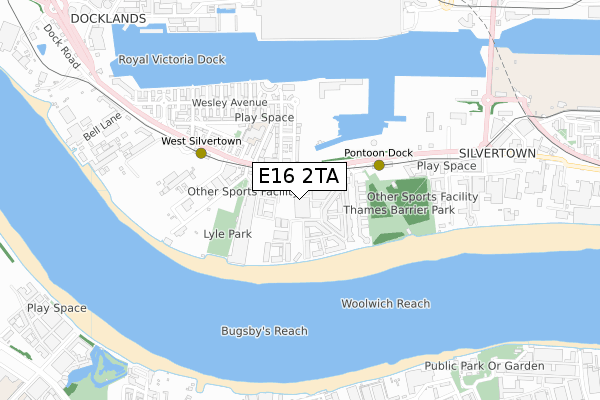 E16 2TA map - small scale - OS Open Zoomstack (Ordnance Survey)