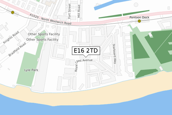 E16 2TD map - large scale - OS Open Zoomstack (Ordnance Survey)