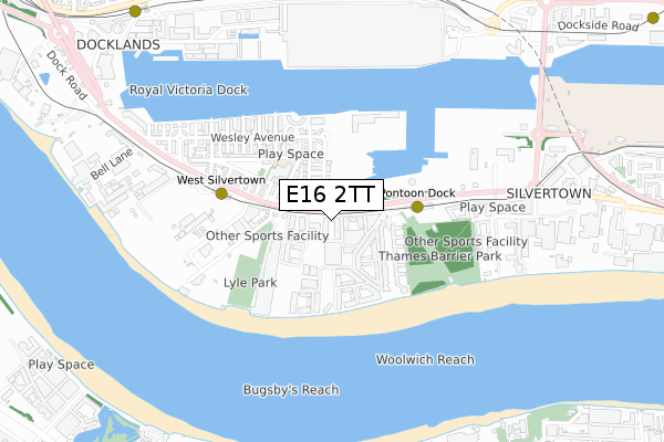 E16 2TT map - small scale - OS Open Zoomstack (Ordnance Survey)