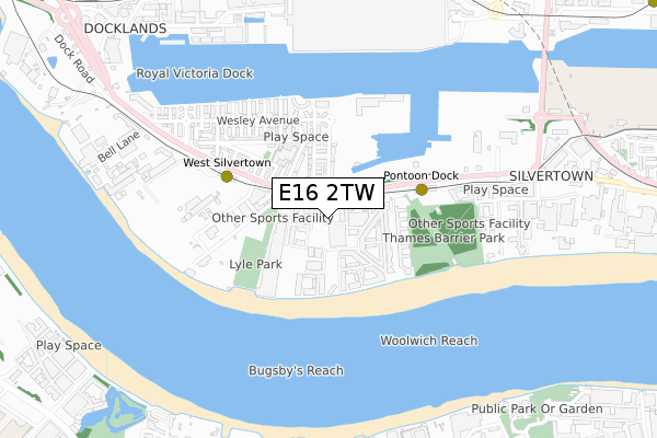 E16 2TW map - small scale - OS Open Zoomstack (Ordnance Survey)