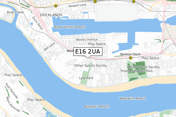 E16 2UA map - small scale - OS Open Zoomstack (Ordnance Survey)