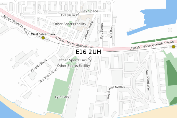 E16 2UH map - large scale - OS Open Zoomstack (Ordnance Survey)