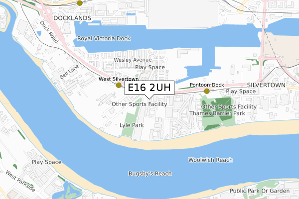 E16 2UH map - small scale - OS Open Zoomstack (Ordnance Survey)