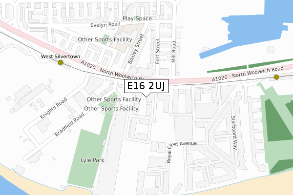 E16 2UJ map - large scale - OS Open Zoomstack (Ordnance Survey)