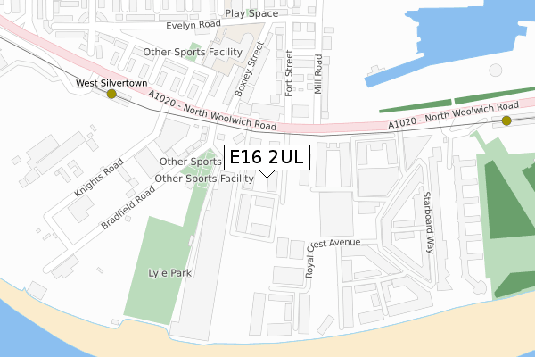 E16 2UL map - large scale - OS Open Zoomstack (Ordnance Survey)