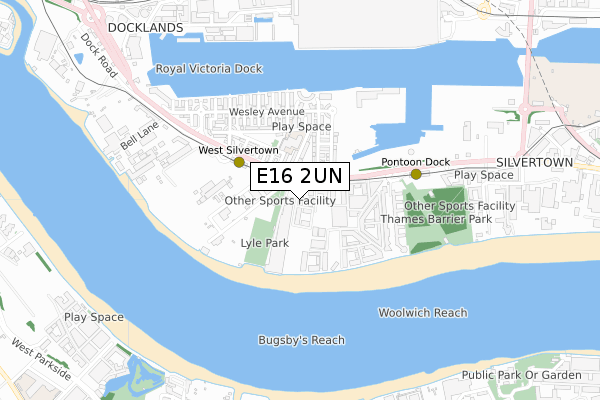 E16 2UN map - small scale - OS Open Zoomstack (Ordnance Survey)