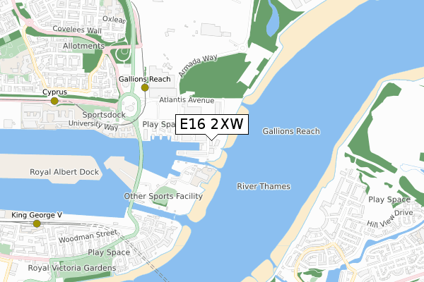 E16 2XW map - small scale - OS Open Zoomstack (Ordnance Survey)