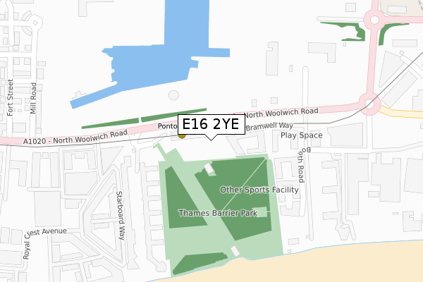 E16 2YE map - large scale - OS Open Zoomstack (Ordnance Survey)