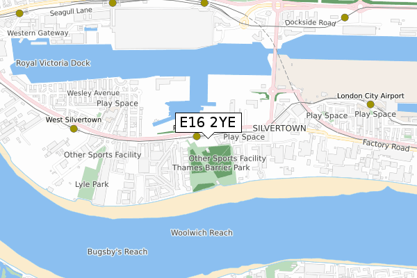 E16 2YE map - small scale - OS Open Zoomstack (Ordnance Survey)