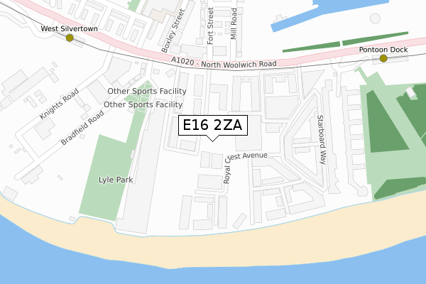 E16 2ZA map - large scale - OS Open Zoomstack (Ordnance Survey)