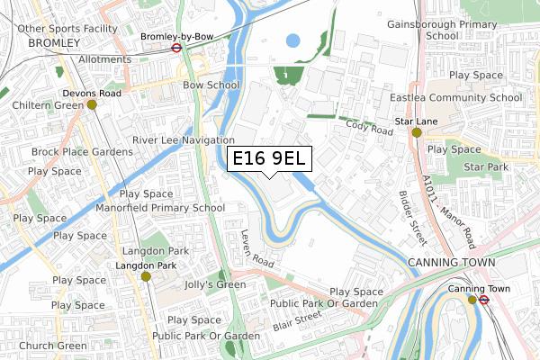 E16 9EL map - small scale - OS Open Zoomstack (Ordnance Survey)