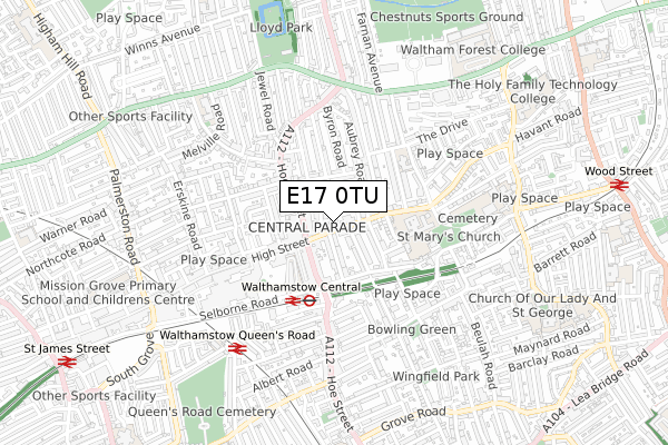 E17 0TU map - small scale - OS Open Zoomstack (Ordnance Survey)