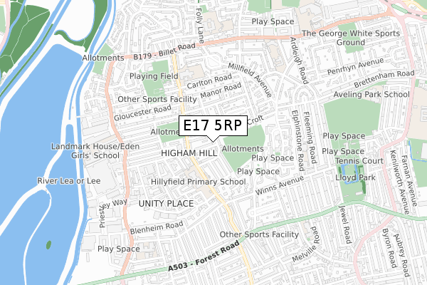 E17 5RP map - small scale - OS Open Zoomstack (Ordnance Survey)