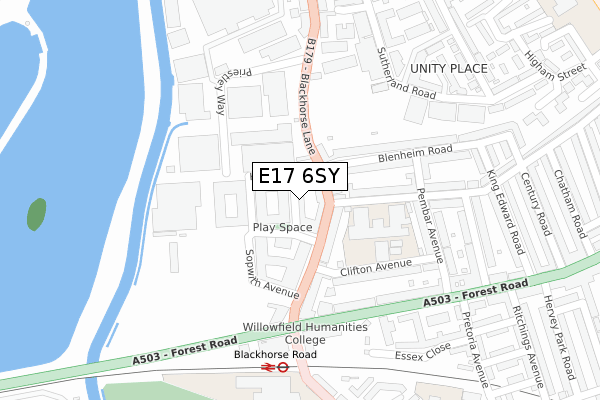 E17 6SY map - large scale - OS Open Zoomstack (Ordnance Survey)