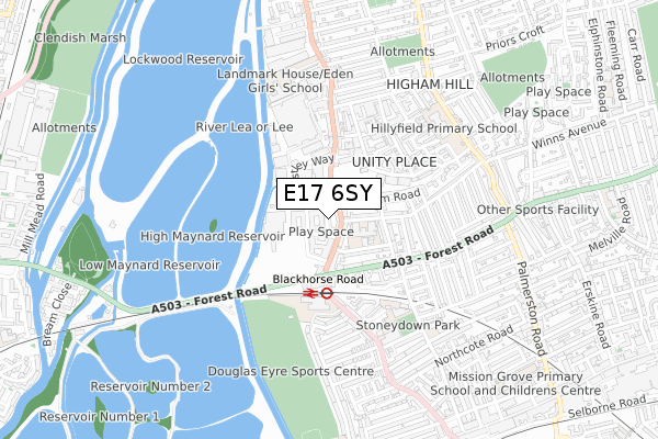 E17 6SY map - small scale - OS Open Zoomstack (Ordnance Survey)