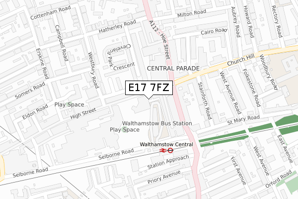 E17 7FZ map - large scale - OS Open Zoomstack (Ordnance Survey)